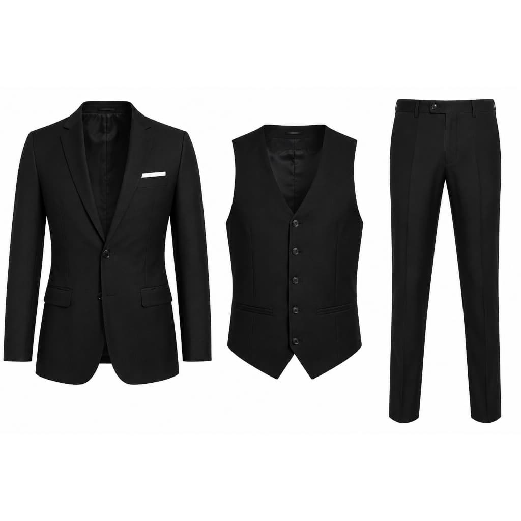 Kit Terno Preto Completo Masculino Social Slim Para Casamento e Cultos (Paleto + Calça + Colete + Gravata Brinde)