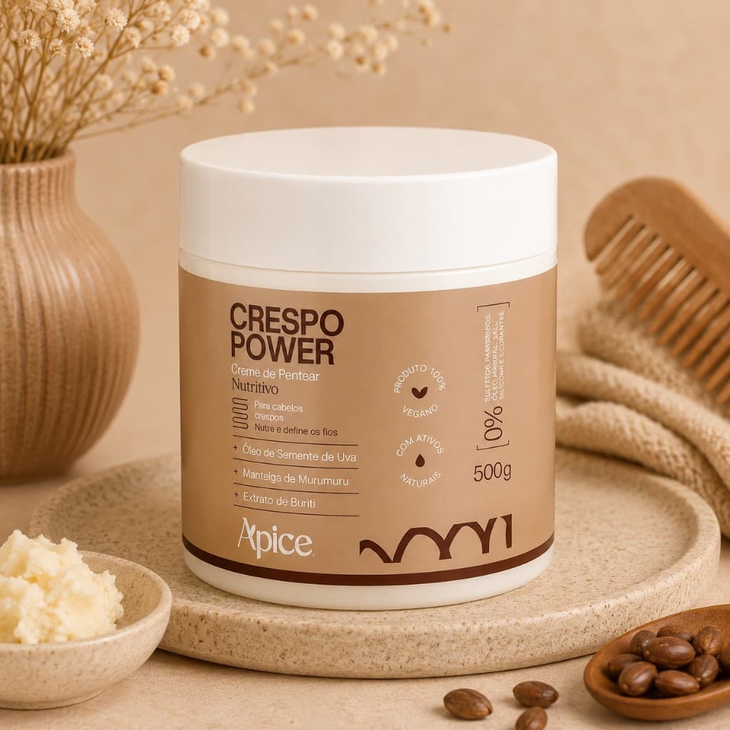 Creme de Pentear Nutritivo Crespo Power 500g - No Poo / Low Poo - Ação Condicionante - Apice
