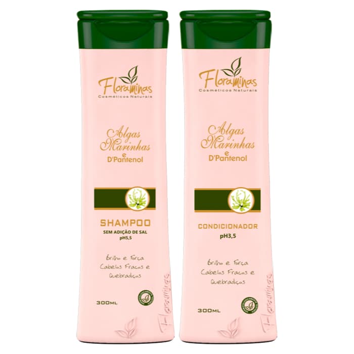 Kit Shampoo e Condicionador Algas Marinhas e DPantenol Cabelos Fracos e Quebradiços 300ml Floraminas