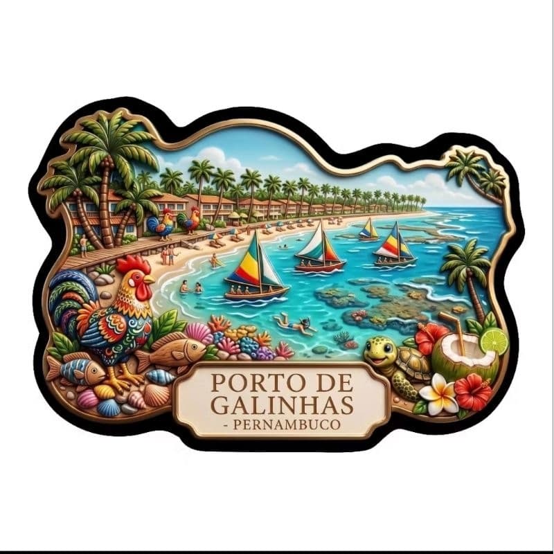 Imã personalizado Porto de Galinhas Pernambuco em MDF resinado