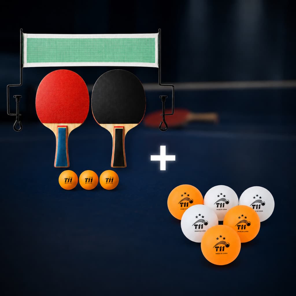Kit Ping Pong + 9 Bolinhas Duas Raquetes Tênis De Mesa Rede e Suportes 9 Bolinhas Jogo Completo