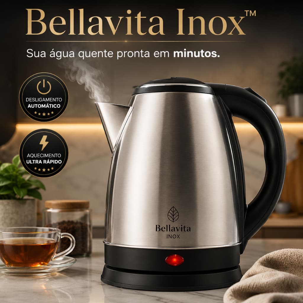 Chaleira Elétrica Bellavita Inox 2L 127V Aquecimento Rápido Desligamento Automático Aço Inox Premium
