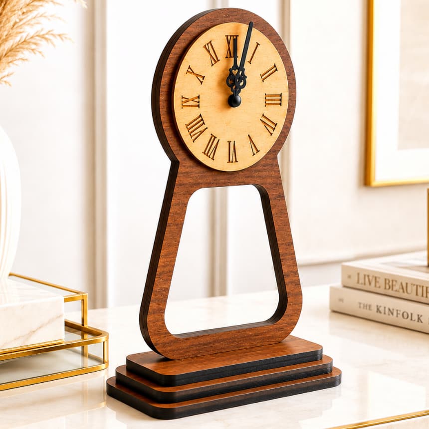 Relógio de Mesa Decorativo MDF Luxo 25cm Design Moderno Sala Escritório Presente
