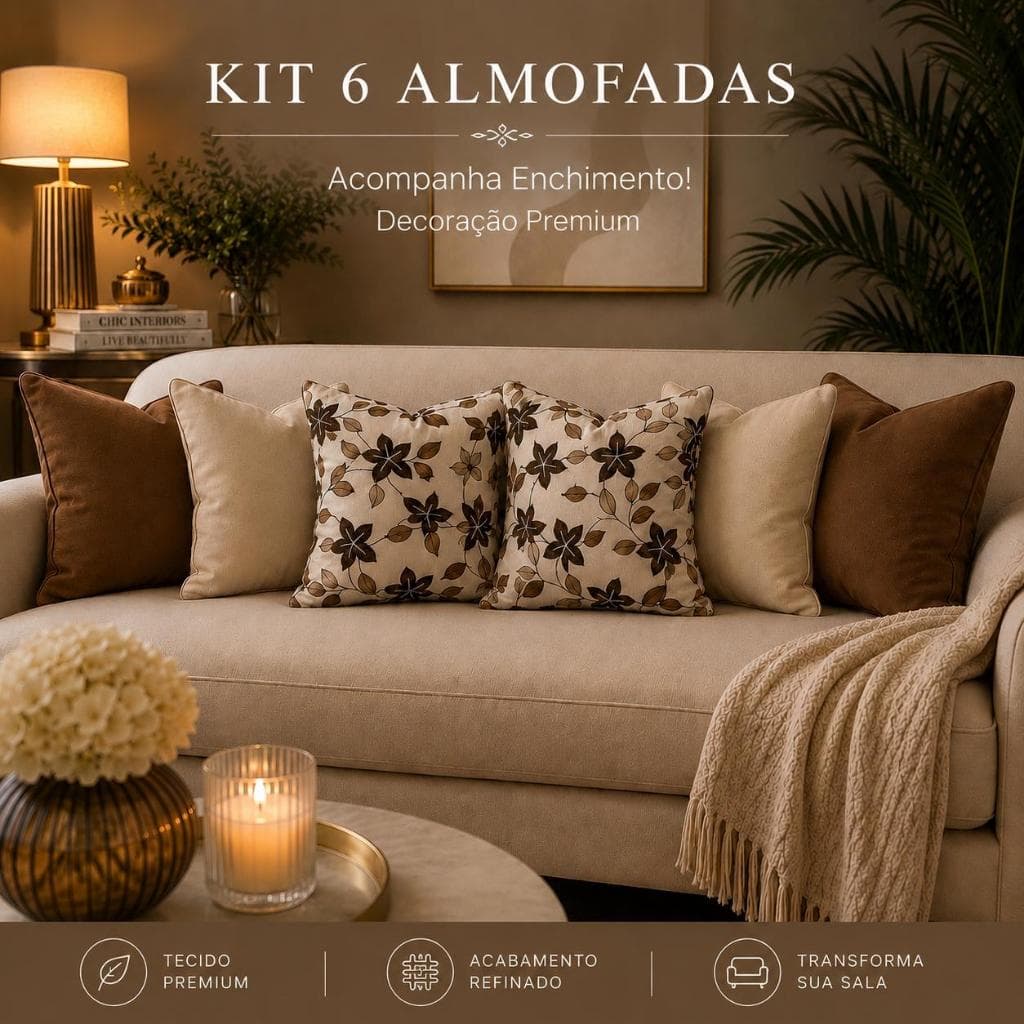 KIT 6 ALMOFADAS DECORATIVAS CHEIAS p\ QUARTO SALA OU SOFÁ MIX DE ESTAMPAS PREMIUM