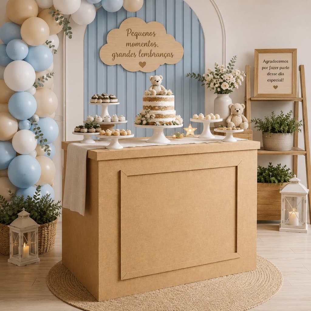 Mesa Fake Cômoda Boiserie Cru Para Festa Aniversário Eventos MDF