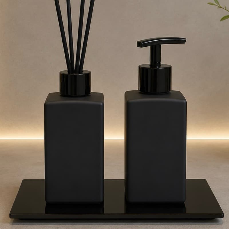 Kit Lavabo Moderno c/ 3 Peças Preto Fosco Difusor Aromatizador e Saboneteira Banheiro Sala Escritório