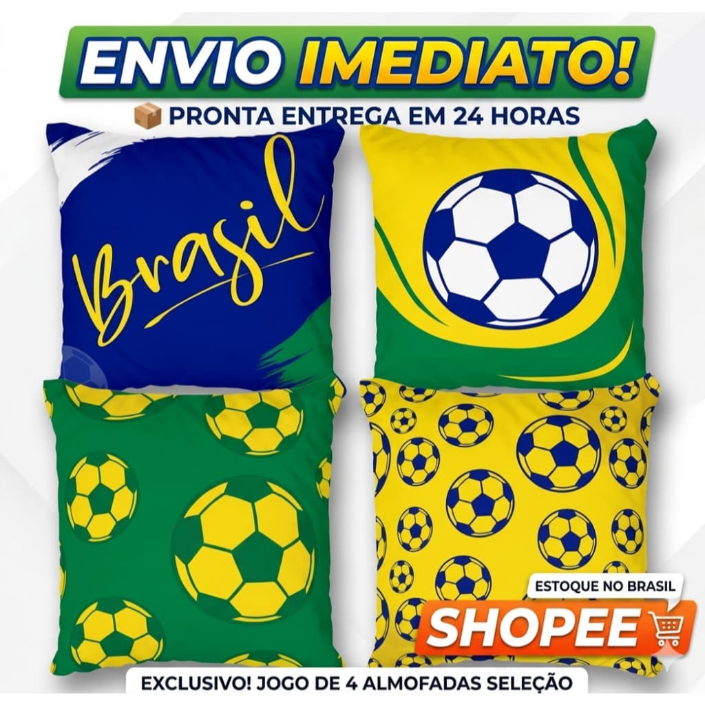 Capa De Almofada Temática Brasil Torcedor Futebol - Macia e Lavável 45X45