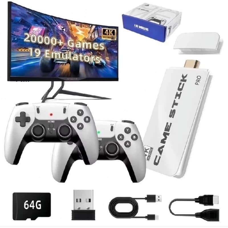 Game Stick 2026 Novo estilo Gamepad M15 Pro 4k 64gb HDMI com 2 controladores com fio + 20.000 jogos Moby
