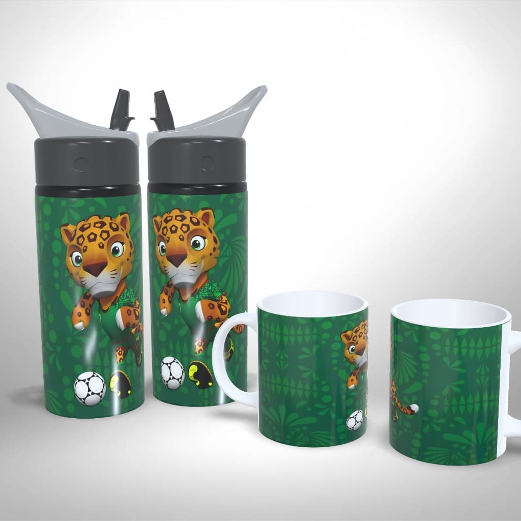 Kit Caneca + Squeeze Personalizado - Futebol Mascote Mexico Intantil Escolar