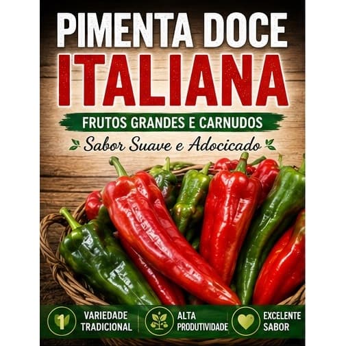 Sementes Pimenta Doce Italiana Variedade Tradicional Europeia-Alta Produção Fácil Cultivo