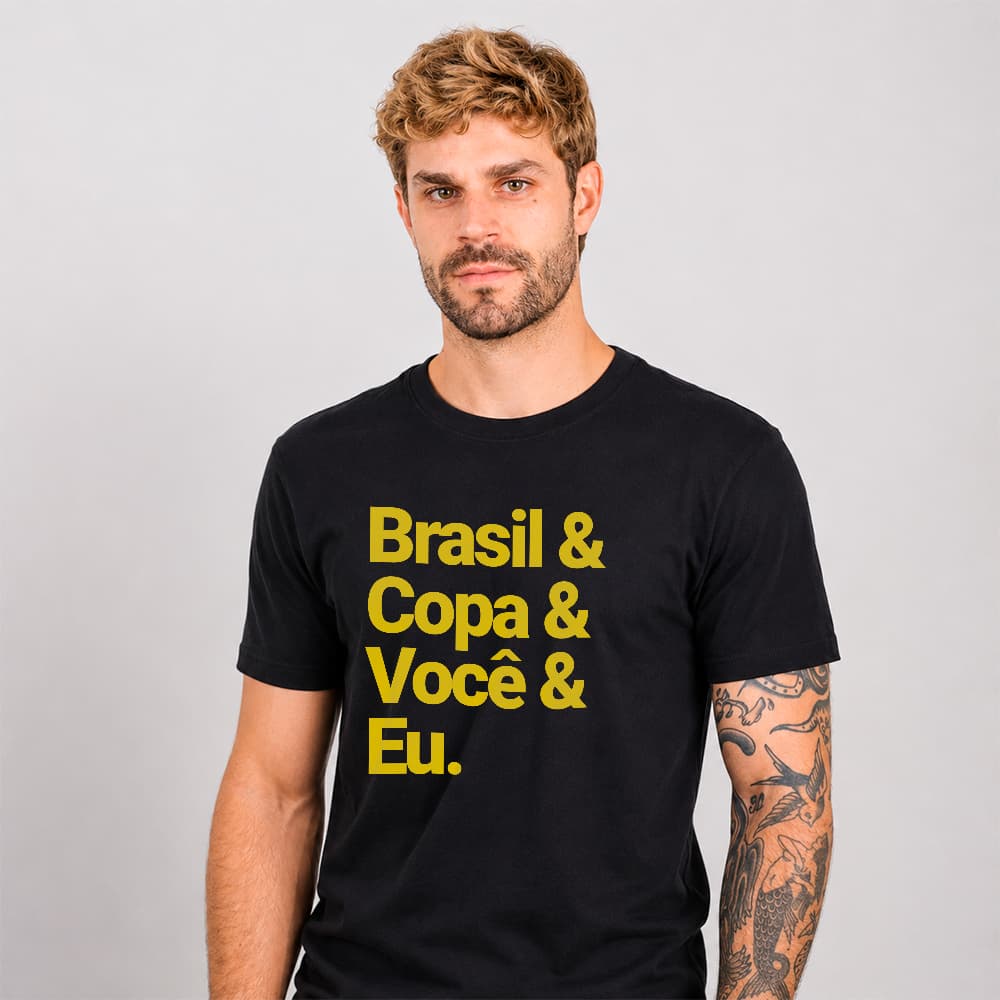 Camiseta Básica Frase Brasil Copa Você e Eu Futebol e Paixão Nacional