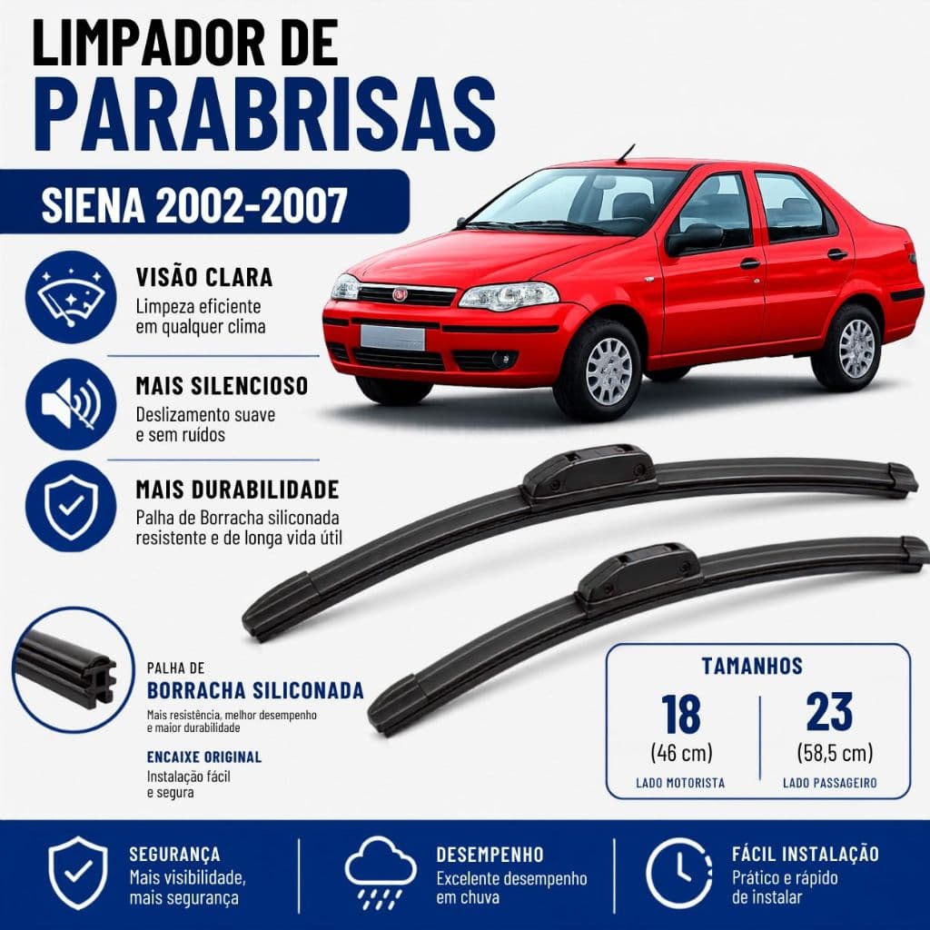 Par Palheta Limpador ParaBrisa Siena 2002 2003 2004 2005 2006 2007 Silicone