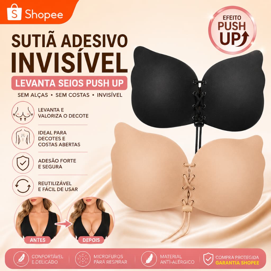 Sutiã Invisível Adesivo Feminino Push Up Levanta Seios Silicone Reutilizável Sem Costura