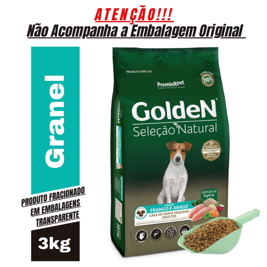 Kit 3Kg Ração a Granel Golden Seleção Natural Raças Pequenas 3kg