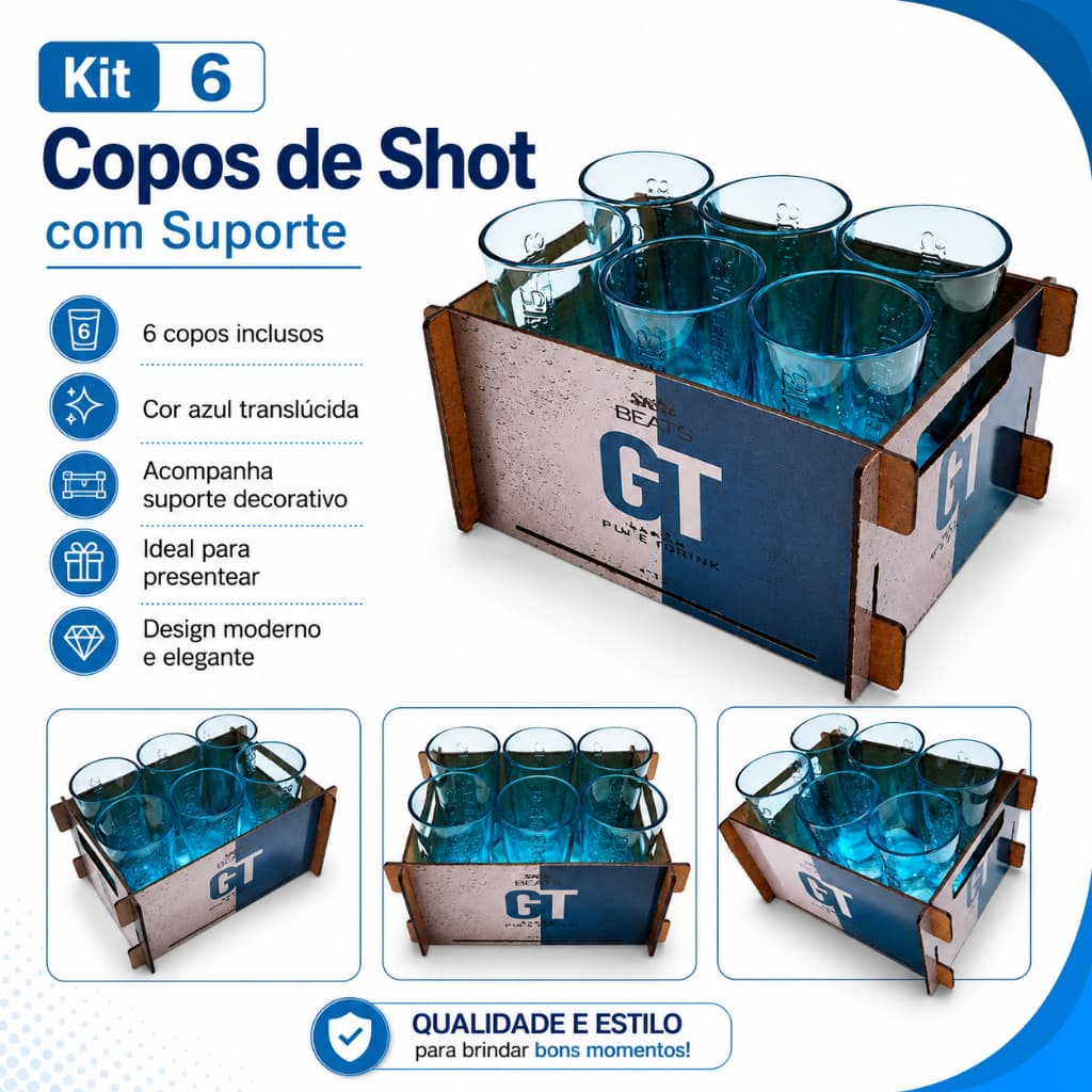 Kit 6 Copos Shot Skol GT Long Neck Com Caixa MDF Decorativa Artesanal Presente Criativo