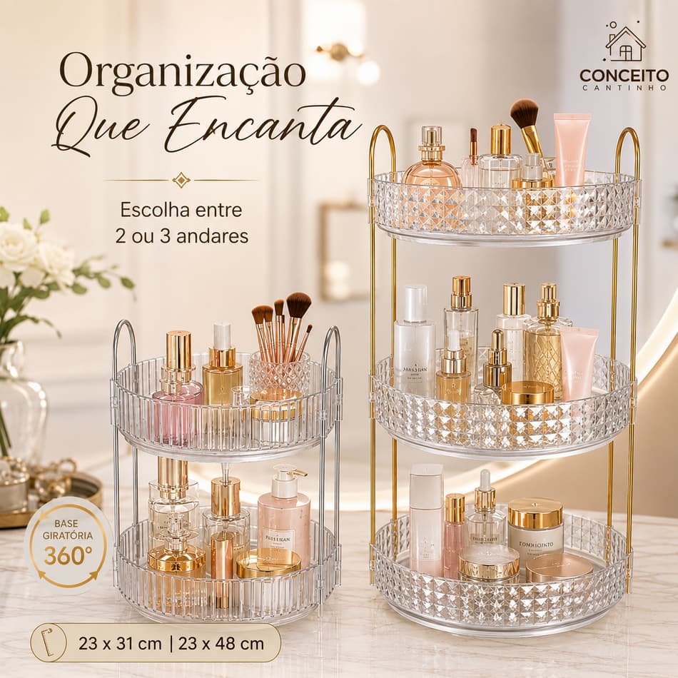 Organizador 360º Rotativo de Acrílico Prateleira Diamante Porta Maquiagem Suporte Multiuso Cosmético