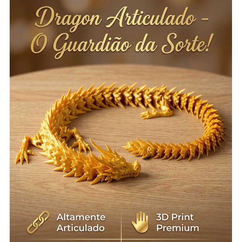Dragão Articulado 3D Flexível Dourado | Fidget Decorativo Colecionável | Presente Criativo