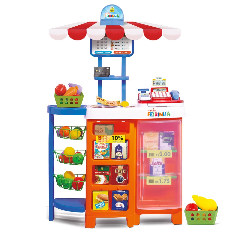 Mercadinho Infantil Minha Feirinha Samba Toys Caixa Registradora Frutas Dinheiro Brinquedo Educativo