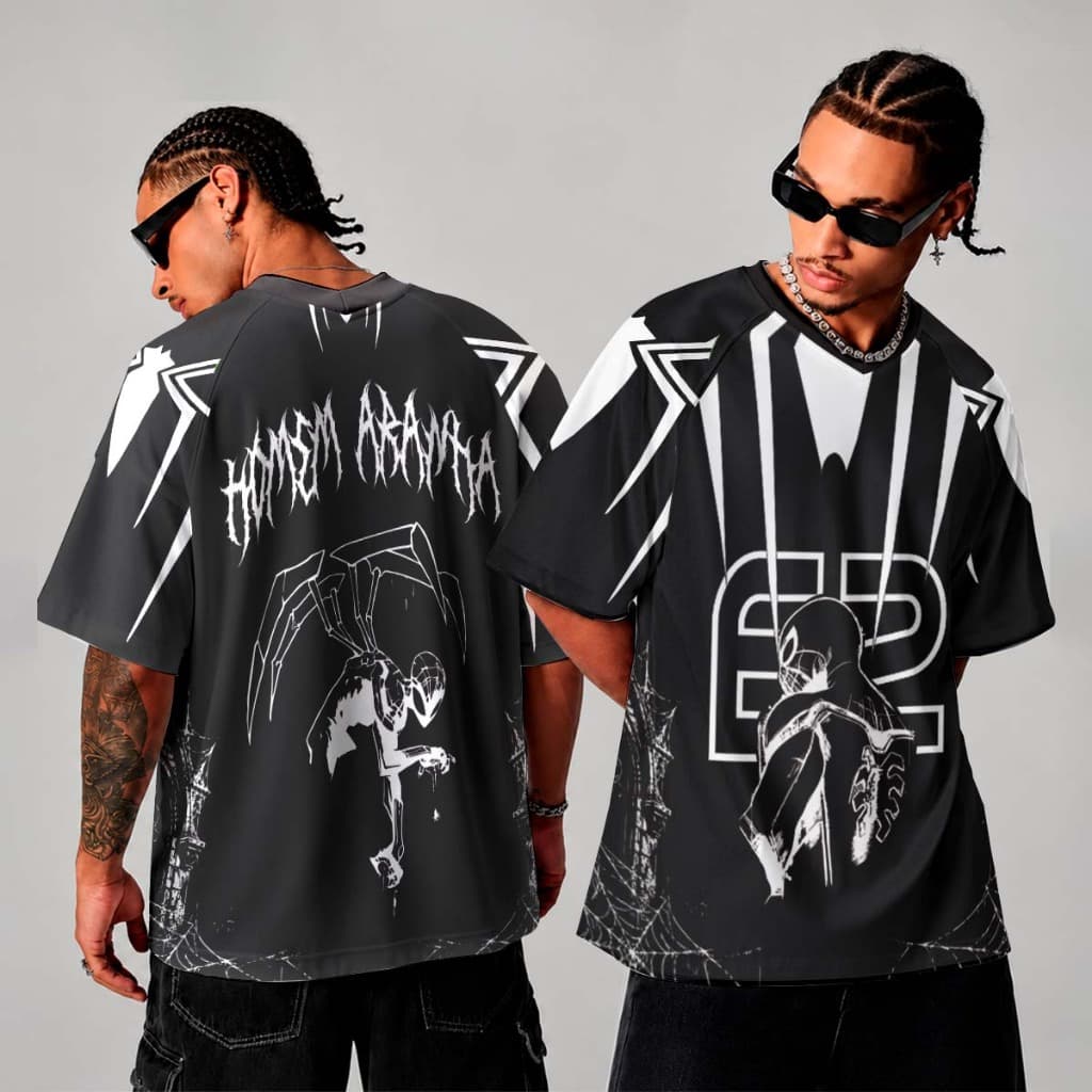 Camiseta Jersey Oversized Spider Aranha Black Estilo Americano Filme Desenho Cartoon Y2K Swag