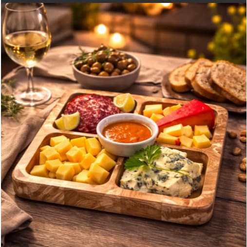 Kit 4 Petisqueiras Madeira Quadrada Bandeja Petiscos Aperitivos Queijos Frios Castanhas Servir Mesa