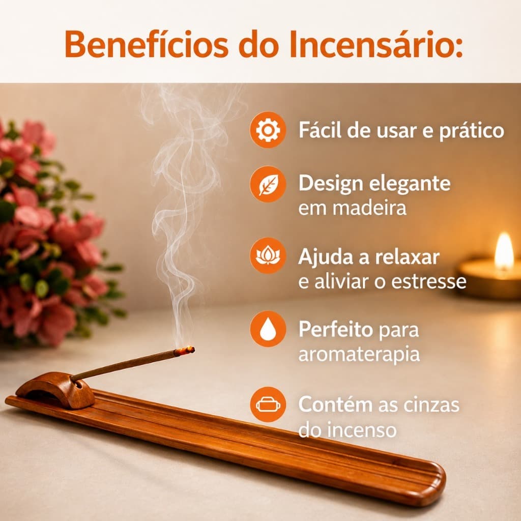 Incensário Bambu e MDF Porta Incenso 22cm Suporte Para Incenso Decoração Zen Aromaterapia Artesanal
