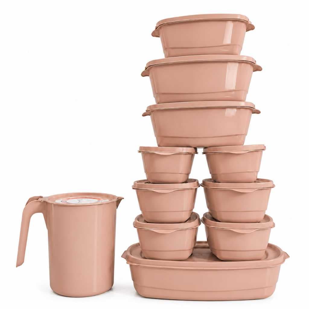 Kit 10 Potes Organizadores de Cozinha Bege + Jarra 1,8L | Mantimentos, Geladeira e Freezer
