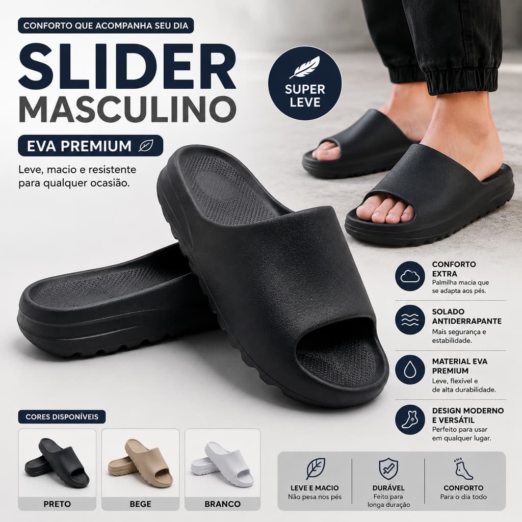 Chinelo Slider Nuvem Masculino EVA Premium Confortável