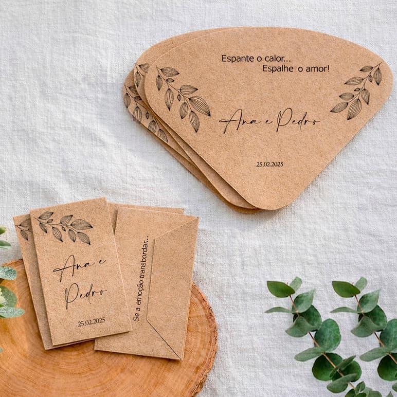 Kit Lágrimas de Alegria e Ventarolas Leques Personalizado Casamento Minimalista  (9 dias úteis de produção)