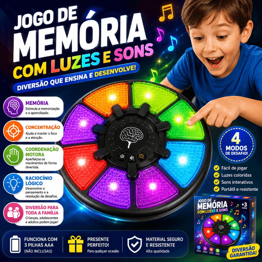 Jogo de Memória com Luzes e Sons Educativo Infantil