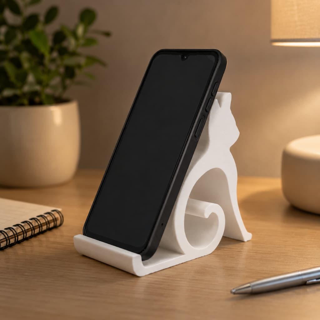 Suporte Celular Gato Gatinho Porta Smartphone Mesa Escritório Cabeceira Fofo Minimalista