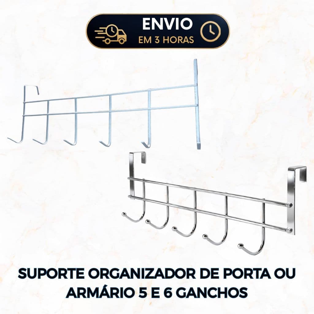 Suporte com 5 ou 6 Ganchos de Metal Porta de Armário ou Porta Grande Organização para Casa