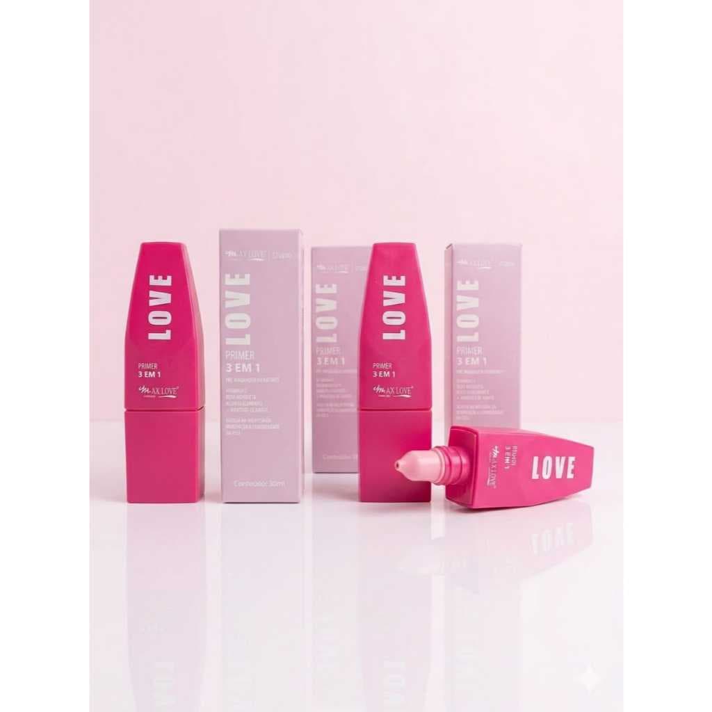 Primer Facial 3 em 1 Max Love Pré Maquiagem 30 ML - Rosa Mosqueta, Ácido Hialurônico e Vitamina C