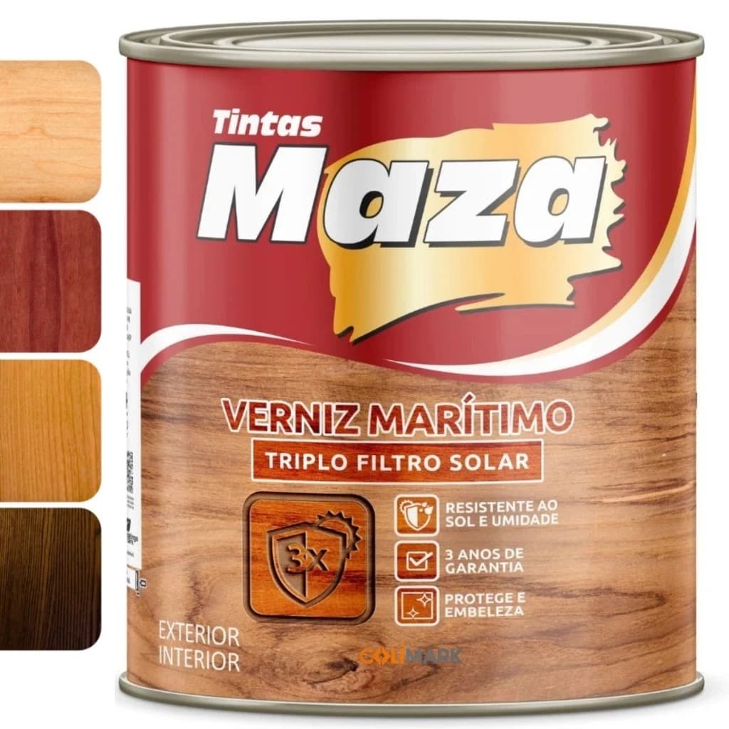 Verniz Marítimo Para Madeira Maza 900ml - Todas as Cores Proteção UV, Intempéries e Acabamento Brilhante