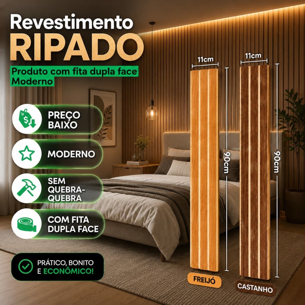 Kit Com Ripado De Madeira Grande 90x11cm Autocolante Luxuoso - Envio Rapido