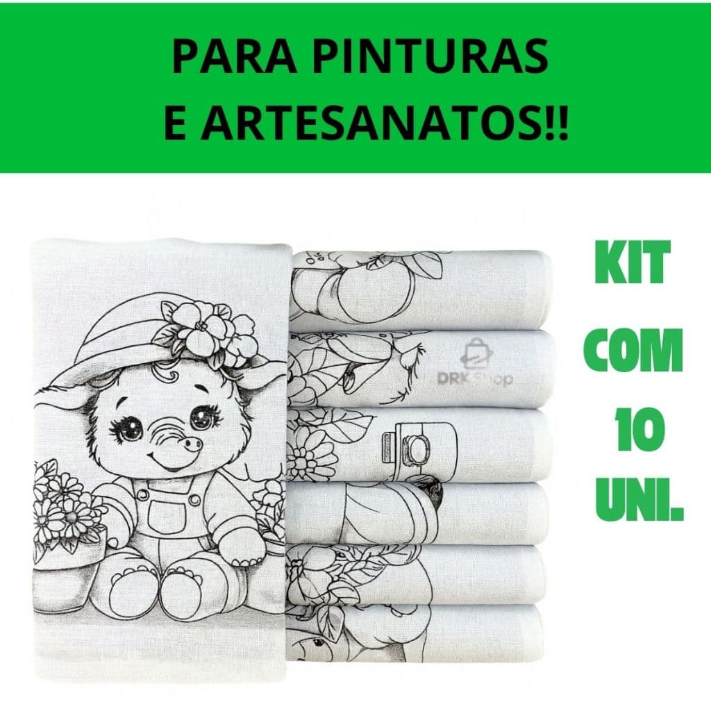 Kits Pano De Prato Riscado Para Pintura Em Tecido Artesal Com 10 e 5 Unidades - 100% algodão