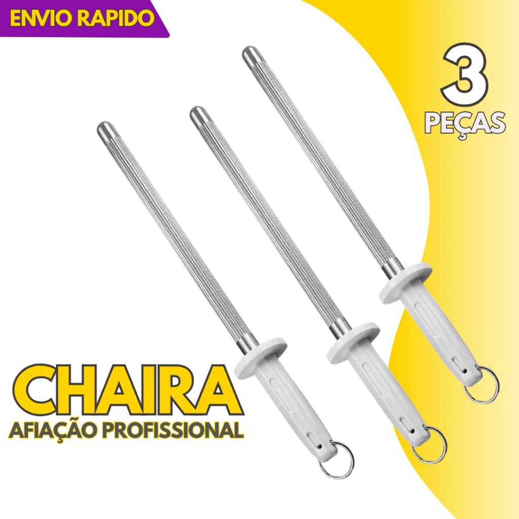 Kit 3, 5 ou 2 un - Chaira Profissional Fuzil 10 Polegadas Amolador De Facas Açougue Churrasco