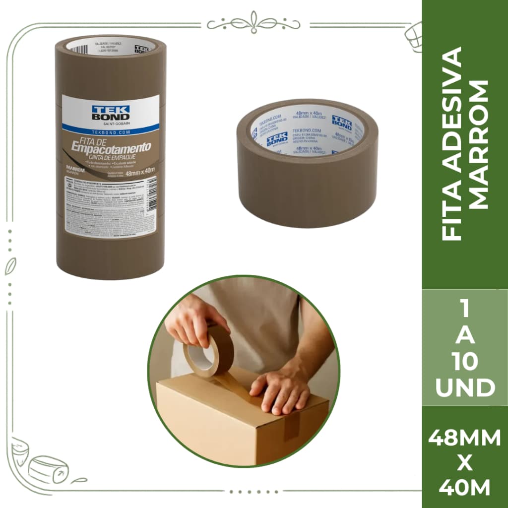 Fita Adesiva Marrom Para Empacotamento 48mm x 40m PP Embalagem Mudança Ecommerce Correios