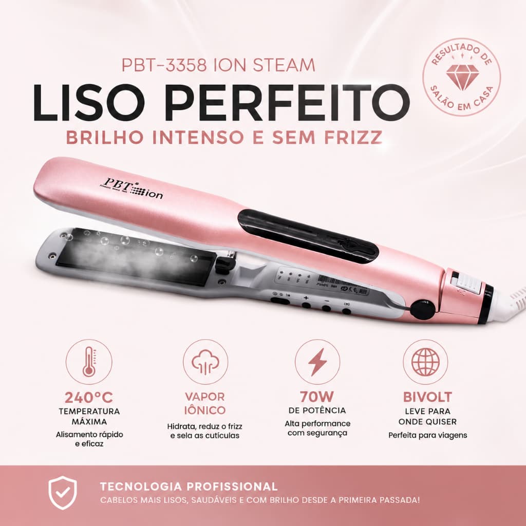 Chapinha prancha  com vapor ionico para Cabelo Ion Steam / 240°C / 70W / Bivolt promoção custo-benefício