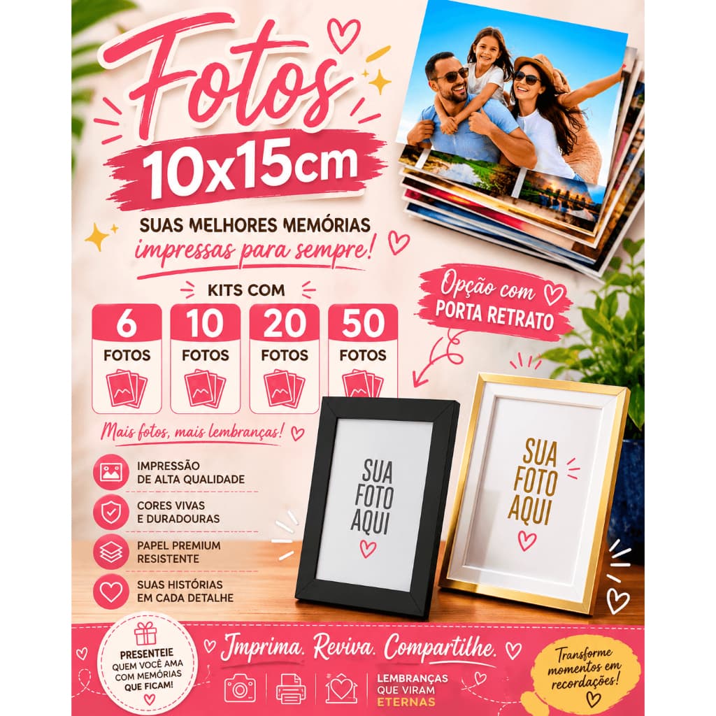 Revelação de Fotos 10x15 - Com Porta Retrato - Papel Fotográfico Premium - Foto Impressa