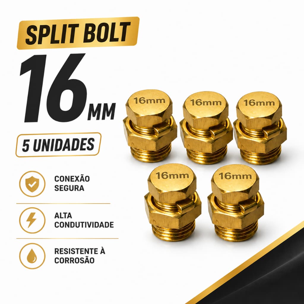 Kit 5 Conector Split Bolt Parafuso Fendido Cabo E Fio 16mm