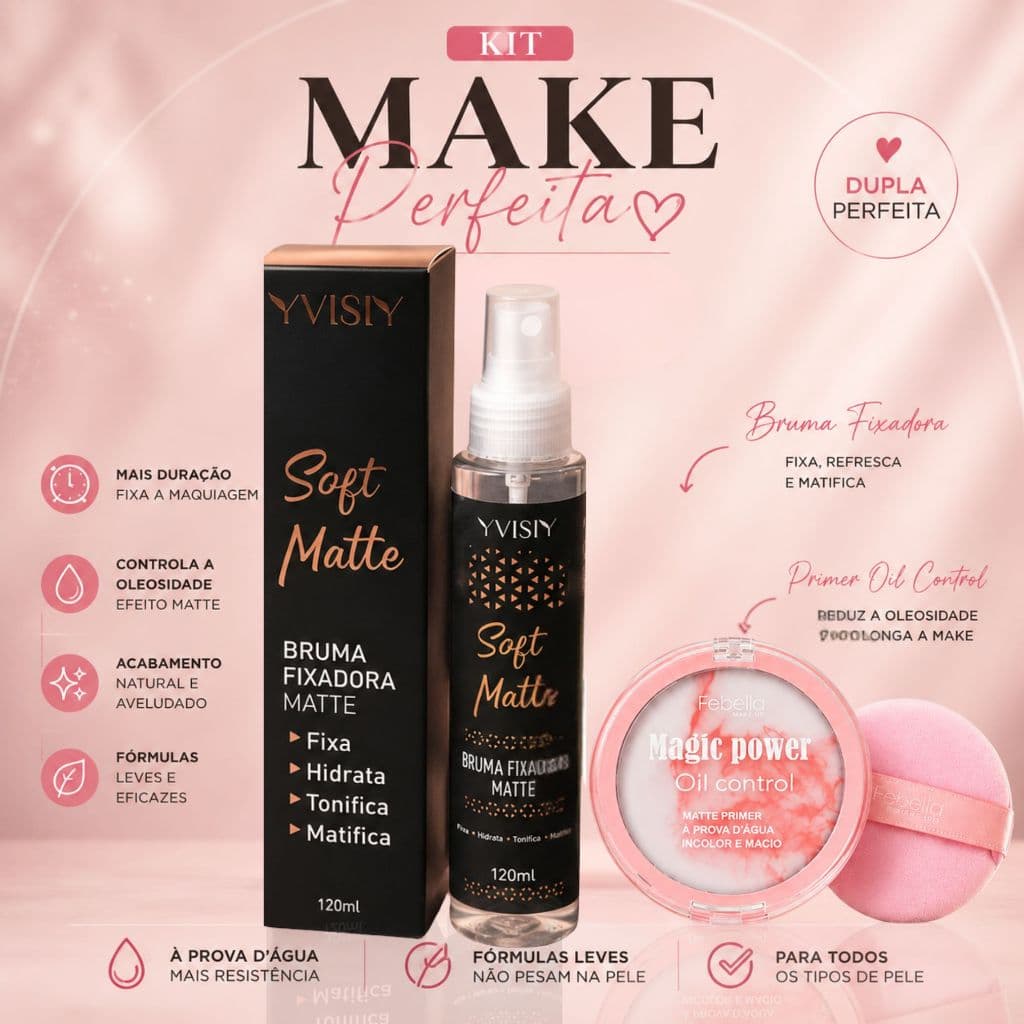 Bruma Fixadora+ Magic Power Primer Matte Cream, Sua Maquiagem mais Resistente, sem Oleosidade kit