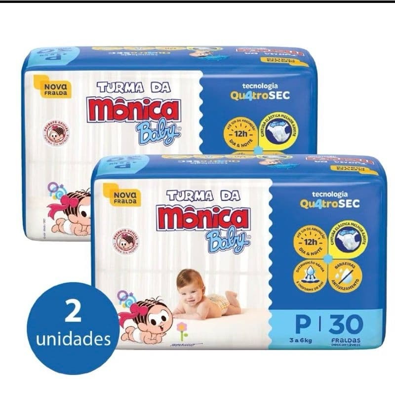 KIT 2 Pacotes Fraldas Descartável Turma da Mônica Jumbo RN/P/M/G