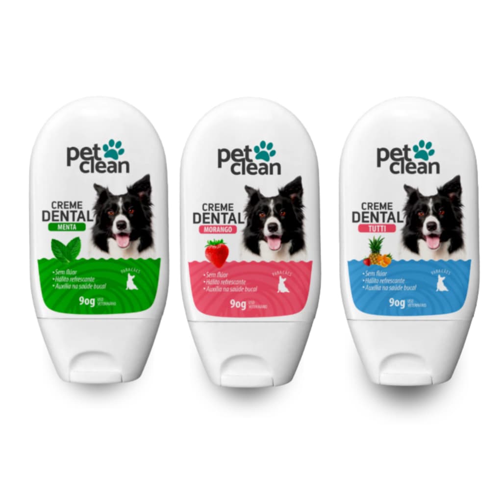 Pasta de Dente Cães Gatos Creme Dental Menta, Morango ou Tutti-Frutti 90g Pet Clean