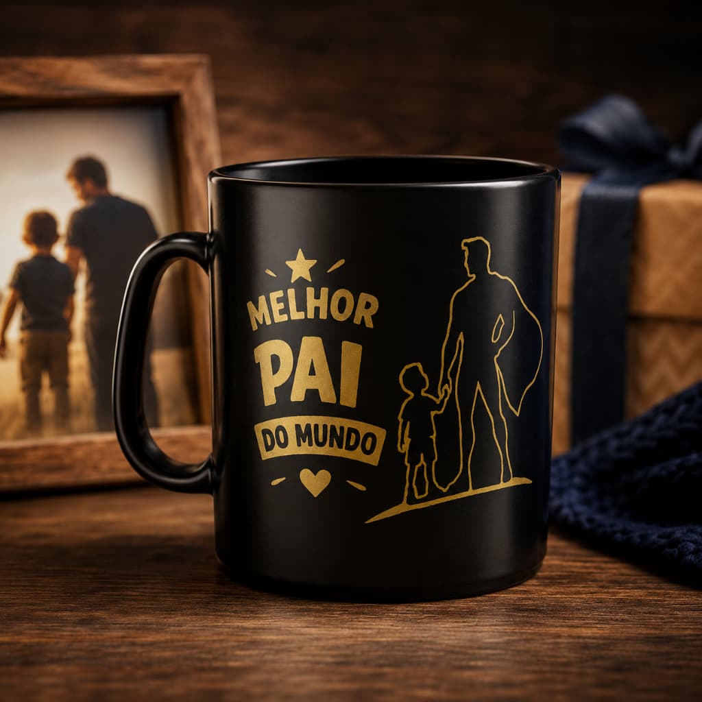 Kit 20 Canecas Personalizadas Dia dos Pais Melhor Pai do Mundo 450ml Preto Plástico Resistente