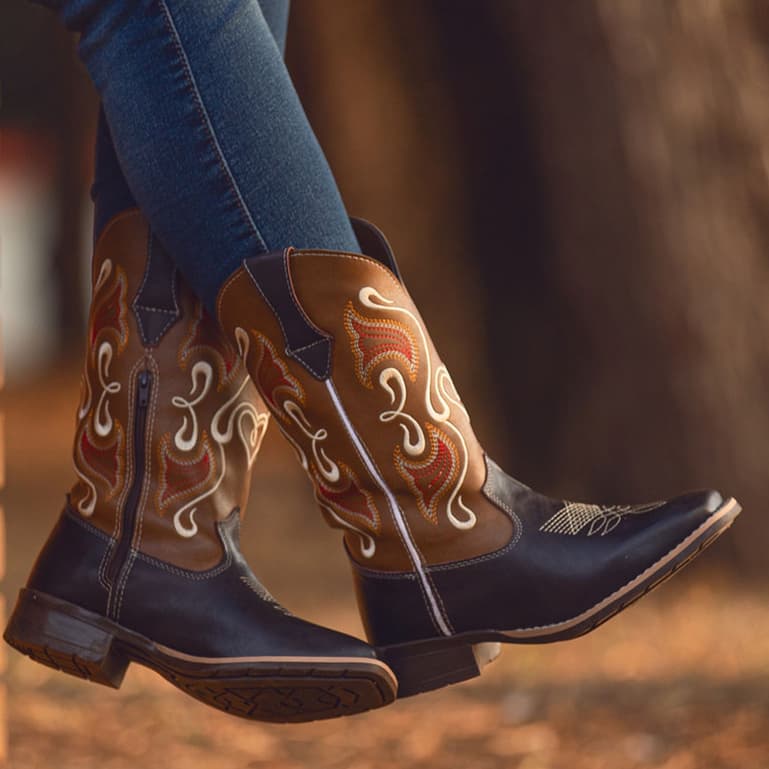 Bota Feminina Estilo Country Texana Bordada Cano Linda E Estilosa  33 Ao 40