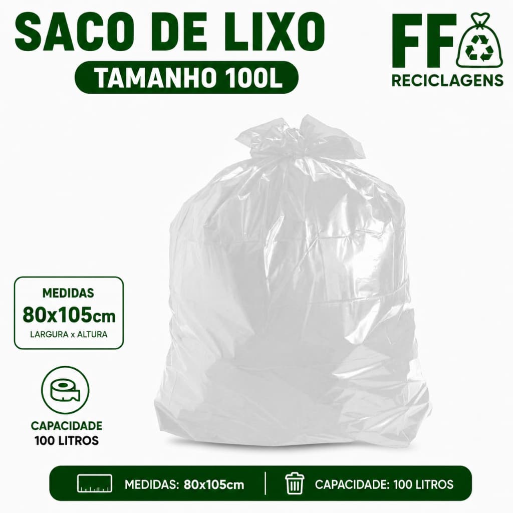 Saco de Lixo Reforçado Transparente Incolor 100 Litros 20, 40, 60 e 80 Unidades