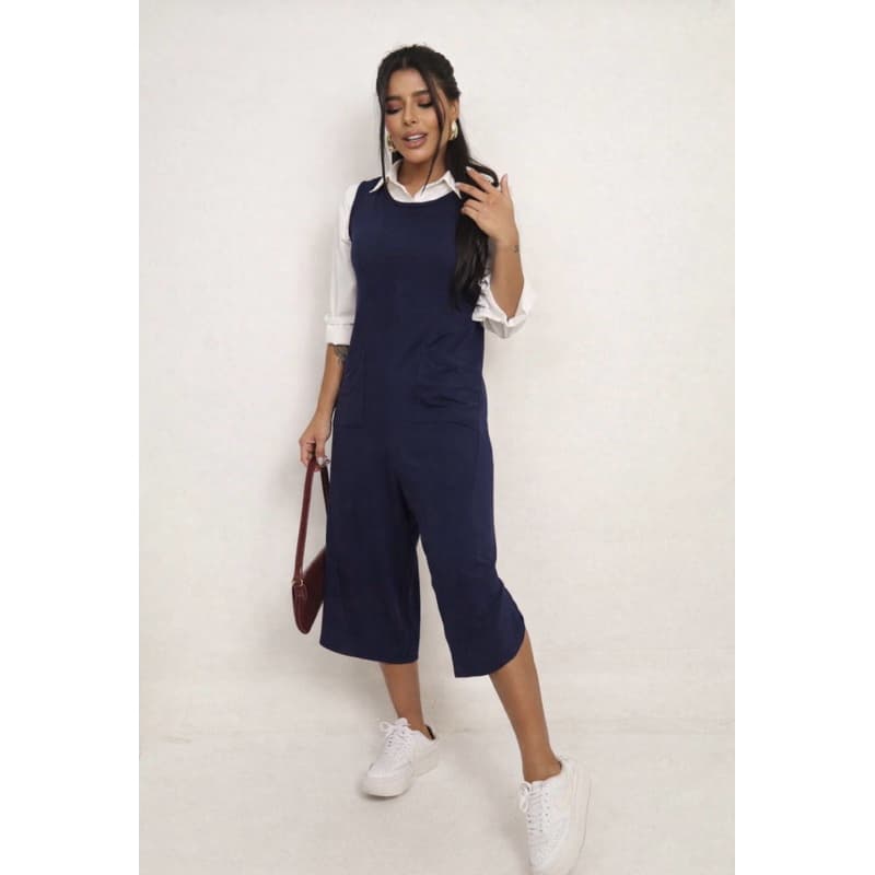 Macacão curto azul marinho feminino elegante - macacão esportivo