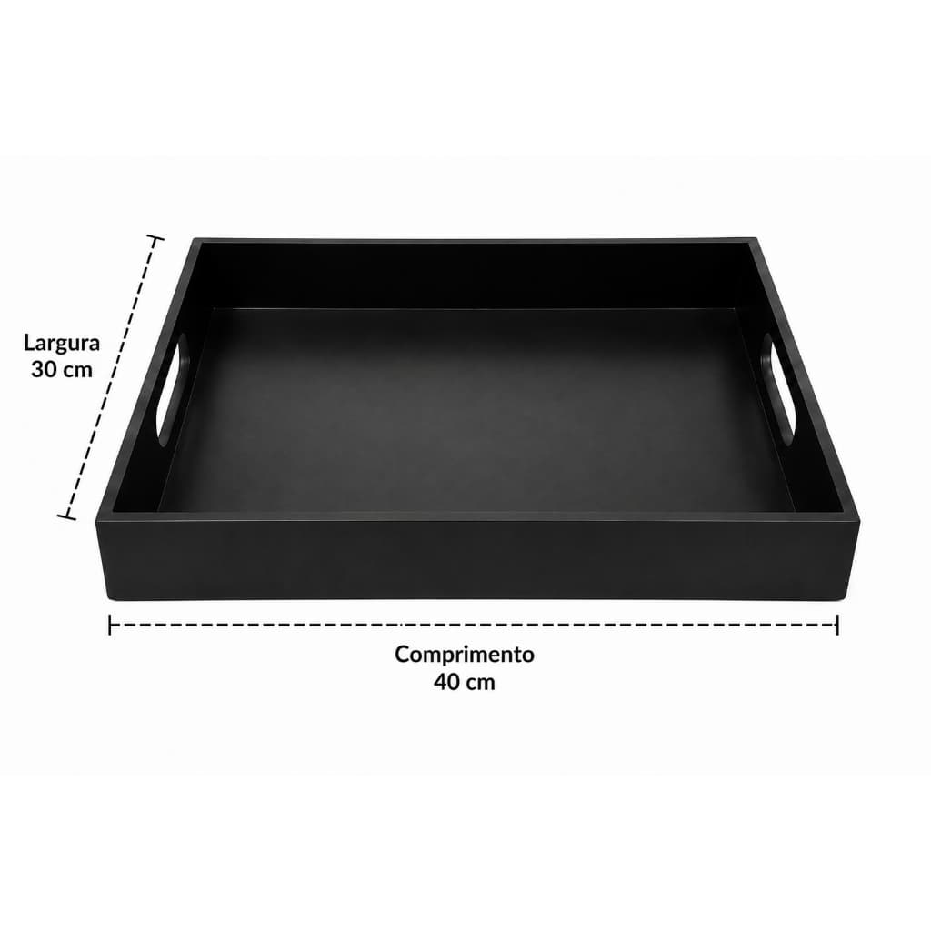 Bandeja Decorativa Preta MDF 40x30x6cm com Alças | Porta Perfumes, Organizador para Lavabo e Banheiro