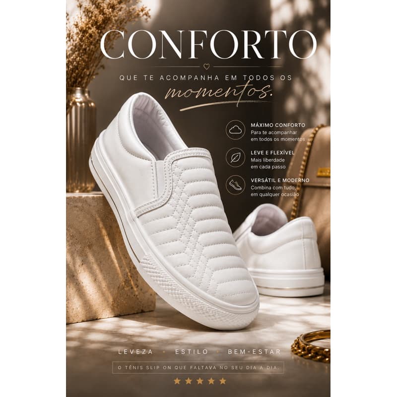 Tênis Slipe Moda 2026 Premium Leve Confortável Dia a Dia Femenino Adulto Casual
