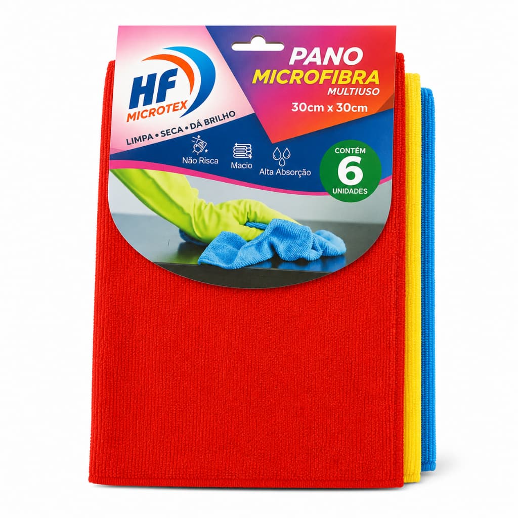Kit 6 Panos de Microfibra Premium 30x30cm – Alta Absorção | Não Risca | Multiuso